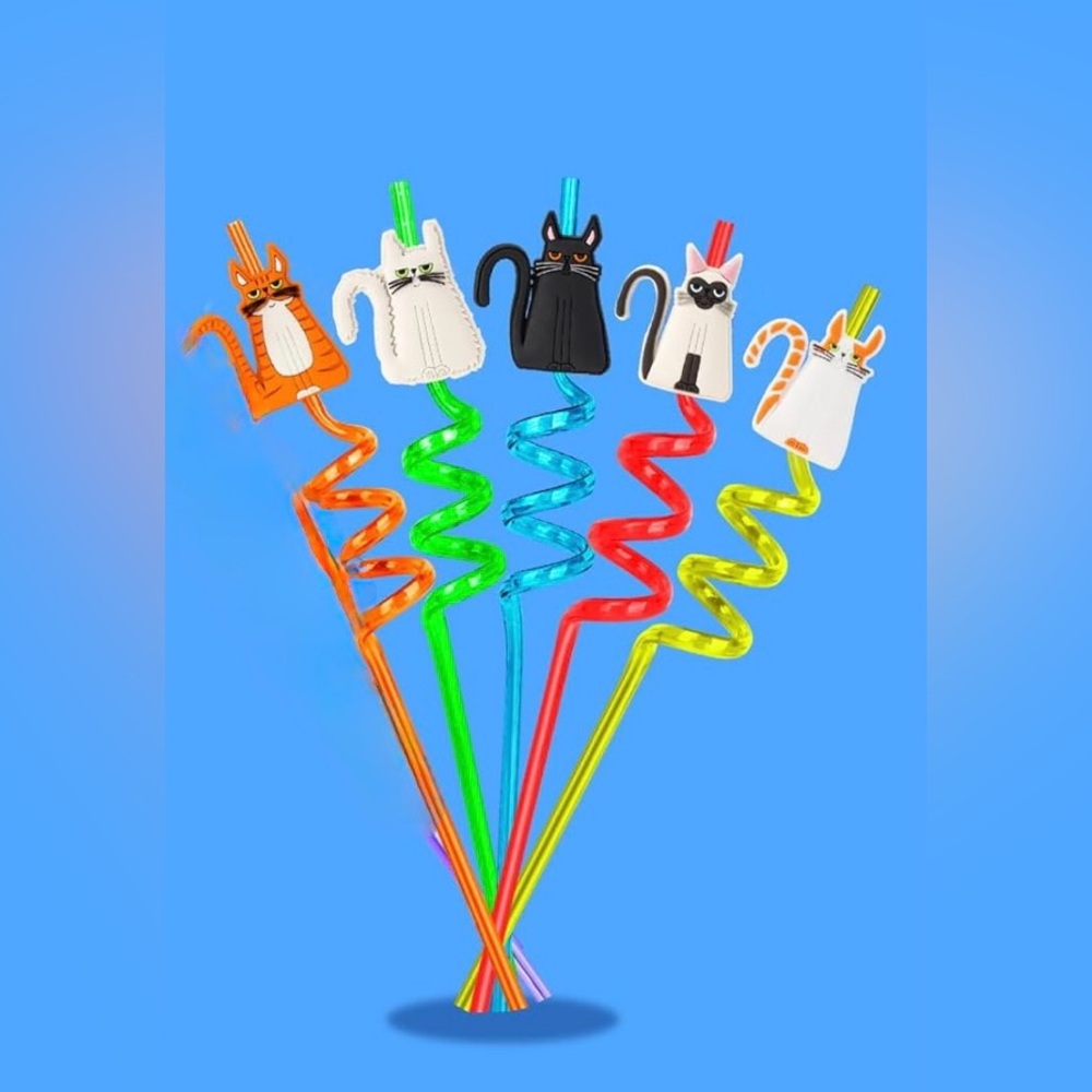 Colorful Cat-Themed Spiral Straws - Picture 2 of 5